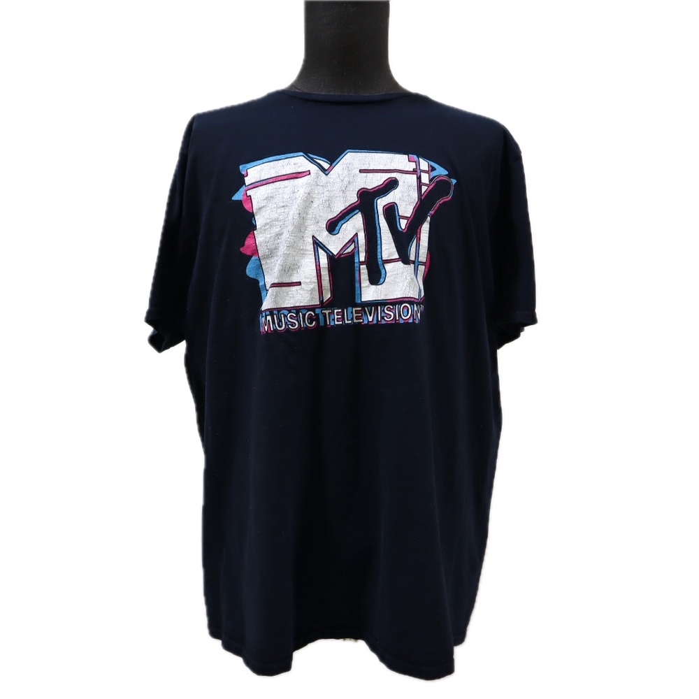 VTG MTV Logo Men's 2XL T-Shirt Tee Black Short Sleeve